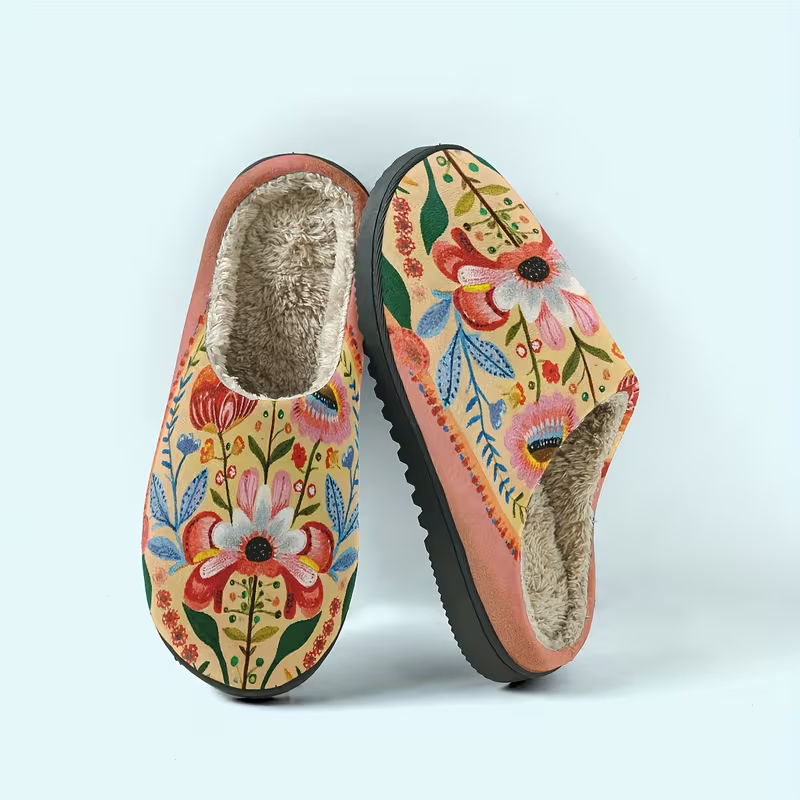 Kuschelige Damen-Plüschpantoffeln mit Blumenmuster – Ansicht 7
