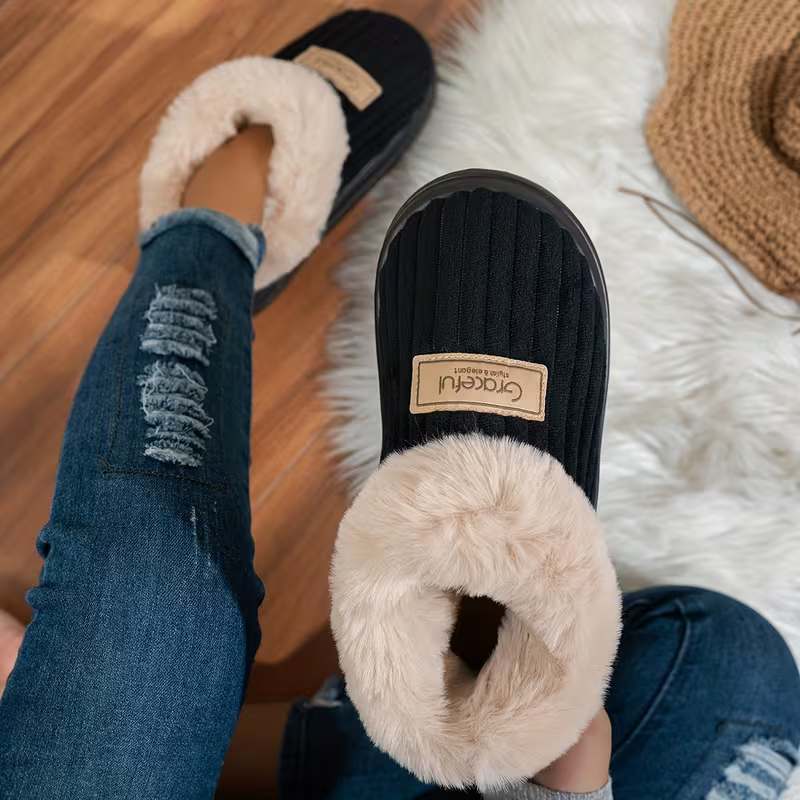Weiche warme Damen-Pantoffeln mit dicker Sohle – Ansicht 1