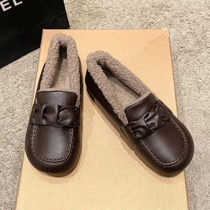 Bequeme warme flache Damen-Lederschuhe – Ansicht 12