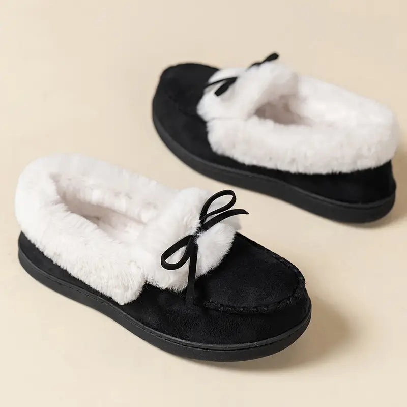 Warme Damen-Langflor-Slipper mit Schleife – Ansicht 7