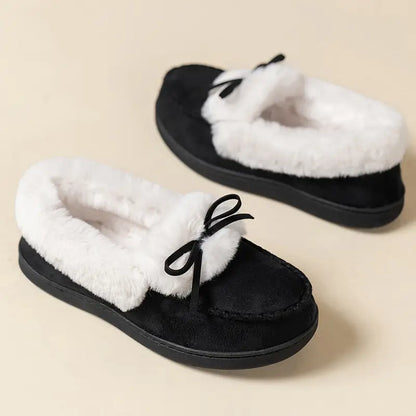 Warme Damen-Langflor-Slipper mit Schleife – Ansicht 7