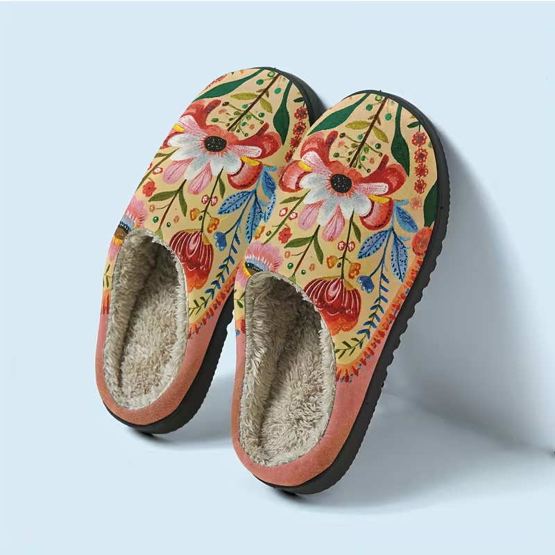 Kuschelige Damen-Plüschpantoffeln mit Blumenmuster – Ansicht 8