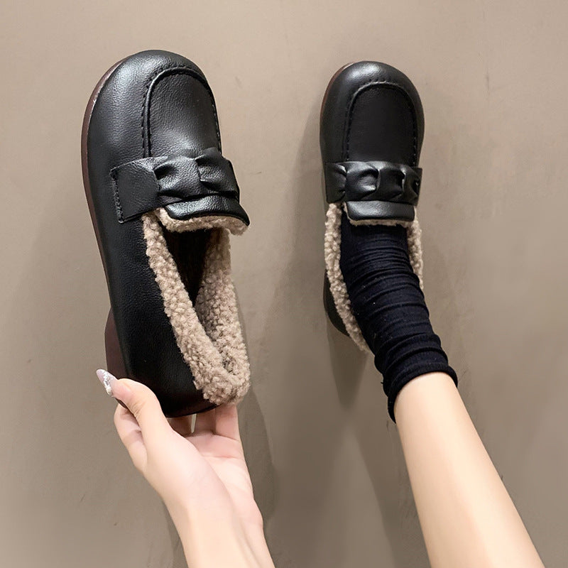 Bequeme warme flache Damen-Lederschuhe – Ansicht 15