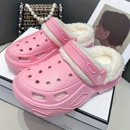 Warme Damen-Plateaupantoffeln mit herausnehmbarem Plüschfutter – Ansicht 8