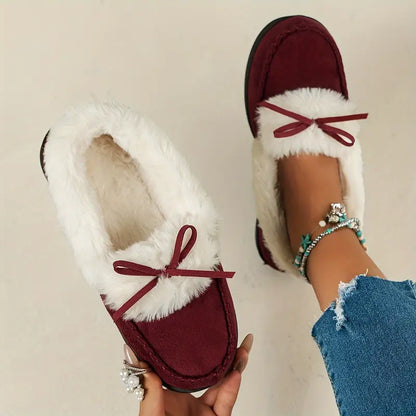 Warme Damen-Langflor-Slipper mit Schleife – Ansicht 3