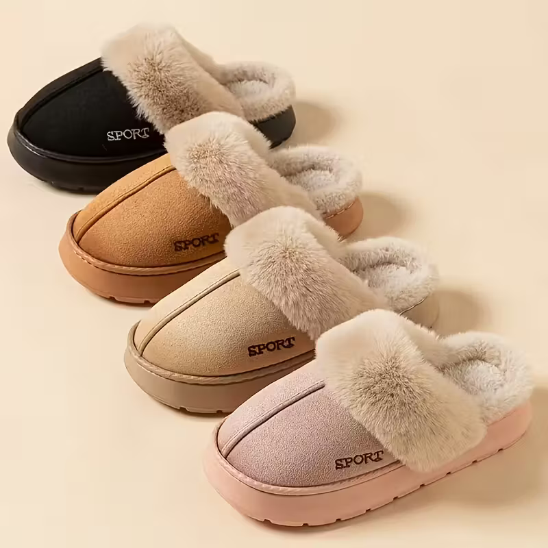 Warme Damen-Winterpantoffeln mit Plüschfutter – Ansicht 1