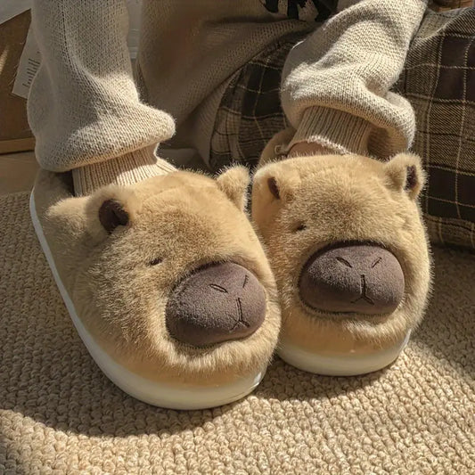 Niedliche warme Damen-Plüschpantoffeln mit Capybara-Motiv – Ansicht 1
