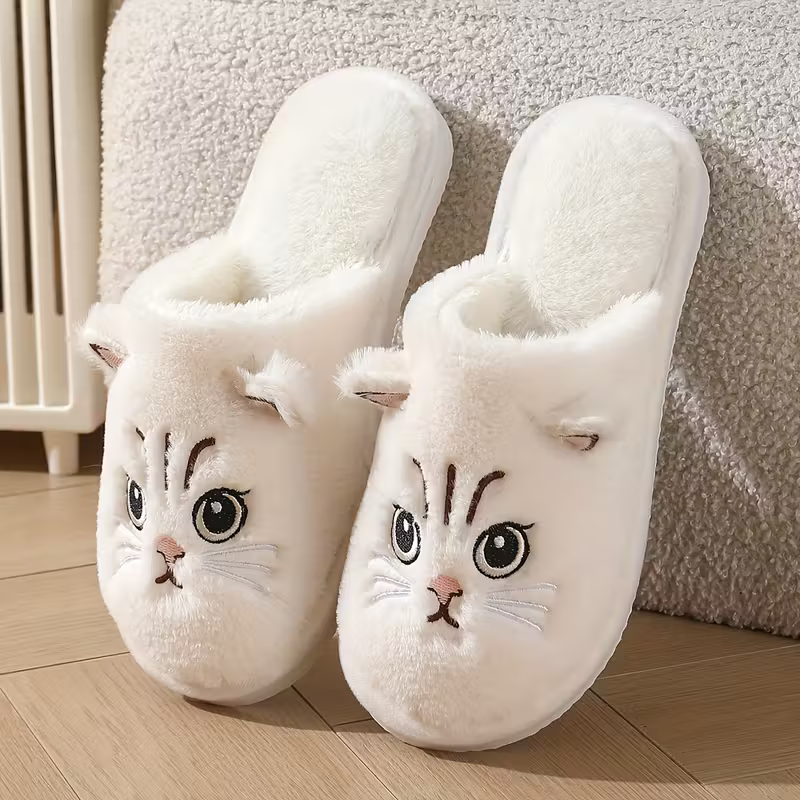 Warme Damen-Plüschhausschuhe mit Katzenmotiv – Ansicht 6