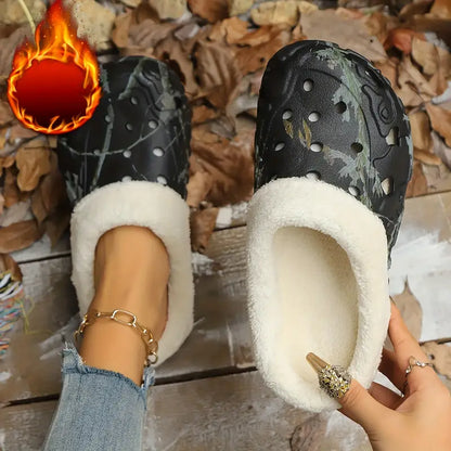 Warme Unisex-Winterslipper mit Tarnmuster und Plüschfutter – Ansicht 2