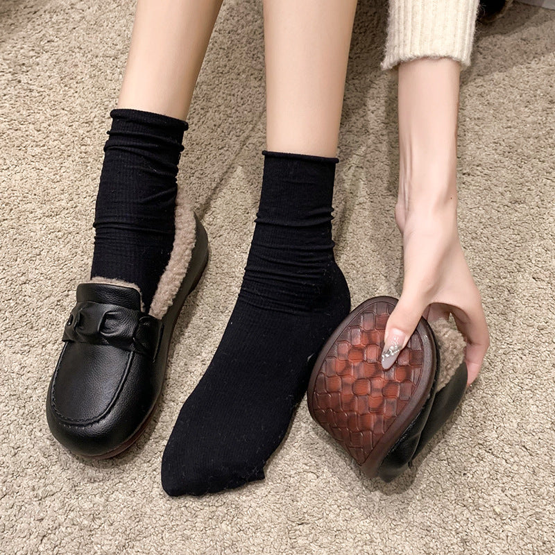 Bequeme warme flache Damen-Lederschuhe – Ansicht 8