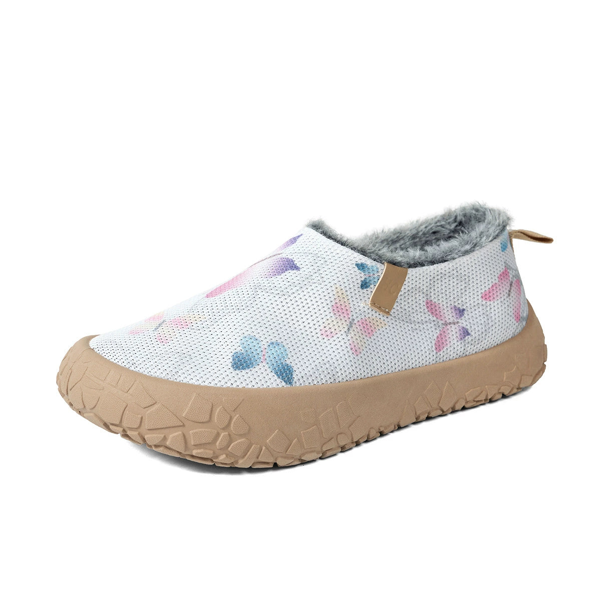 Warme Damen-Winterslipper mit Schmetterlingsmotiv und Fleecefutter – Ansicht 6