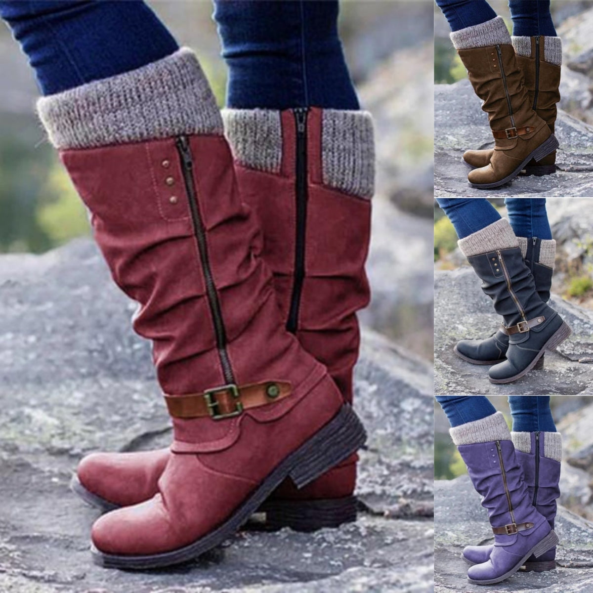 Hohe Damen-Lederstiefel im Vintage-Stil mit Reißverschluss – Ansicht 1