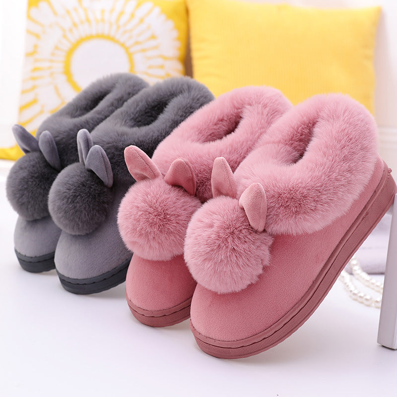 Warme Damen-Winterpantoffeln mit Hasendekor – Ansicht 2