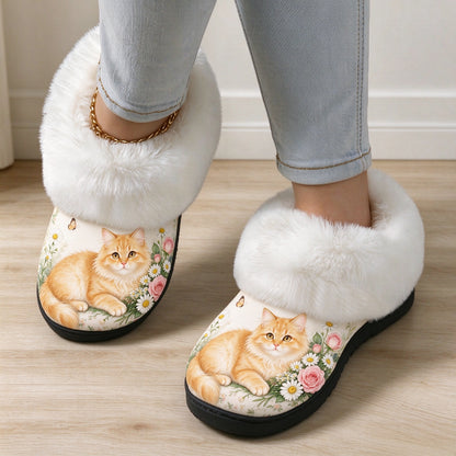 Gemütliche Damen-Fleecehausschuhe mit Katzenmotiv – Ansicht 4