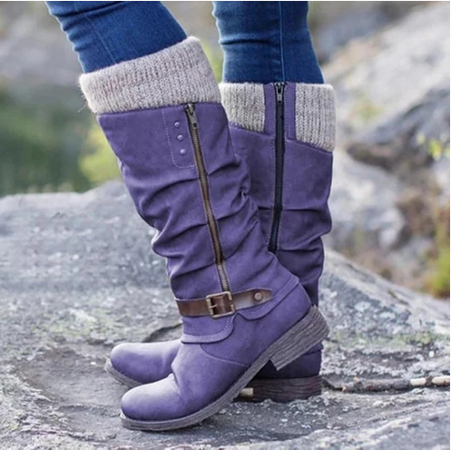 Hohe Damen-Lederstiefel im Vintage-Stil mit Reißverschluss – Ansicht 4