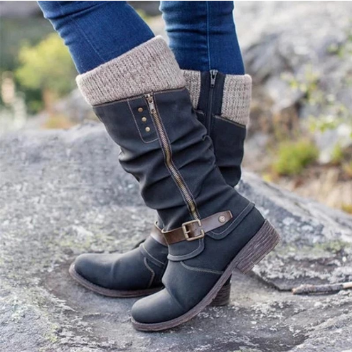 Hohe Damen-Lederstiefel im Vintage-Stil mit Reißverschluss – Ansicht 2