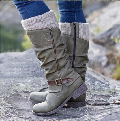 Hohe Damen-Lederstiefel im Vintage-Stil mit Reißverschluss – Ansicht 6