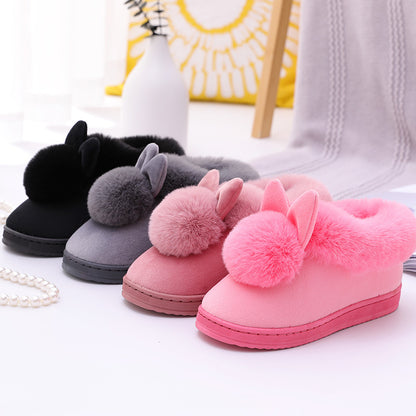 Warme Damen-Winterpantoffeln mit Hasendekor – Ansicht 1