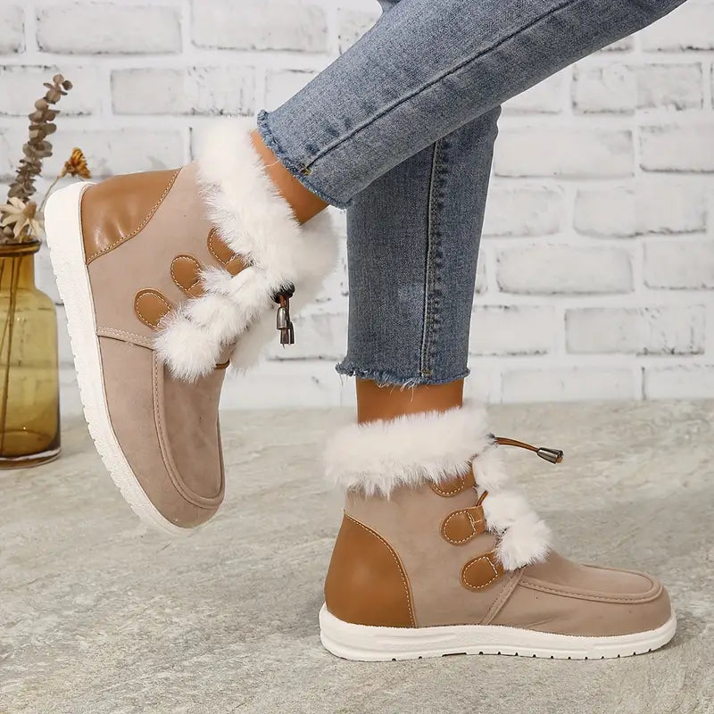 Warme Damen-Schneestiefel mit Plüschfutter und Kordelzug – Ansicht 8