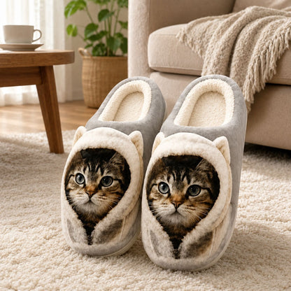 Gemütliche Damen-Hausschuhe mit Katzenmotiv – Ansicht 2