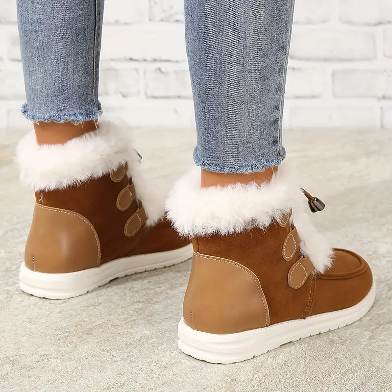 Warme Damen-Schneestiefel mit Plüschfutter und Kordelzug – Ansicht 6