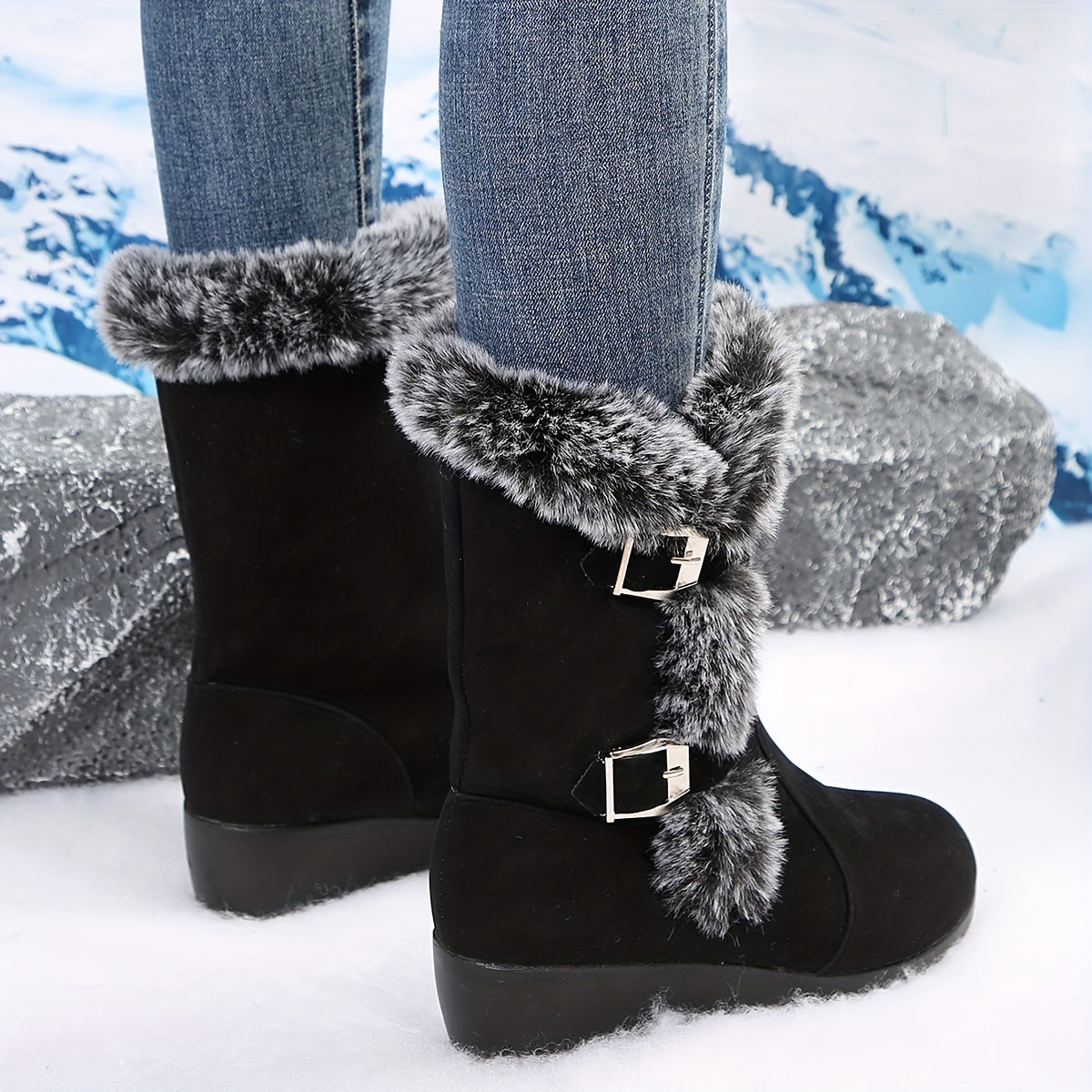 Damen-Schneestiefel mit Fellfutter und Keilabsatz – Ansicht 5
