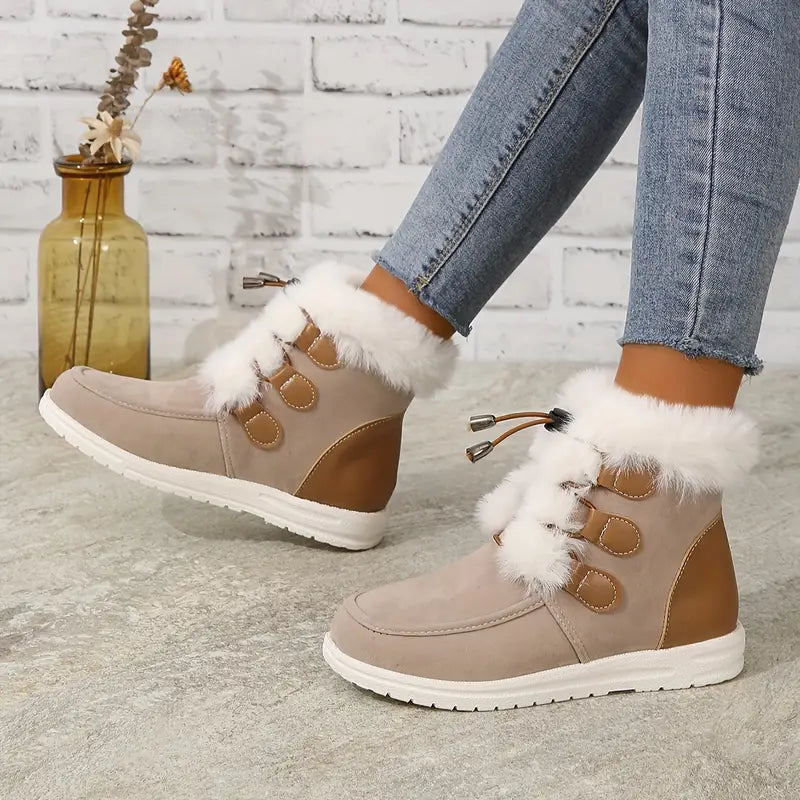 Warme Damen-Schneestiefel mit Plüschfutter und Kordelzug – Ansicht 9