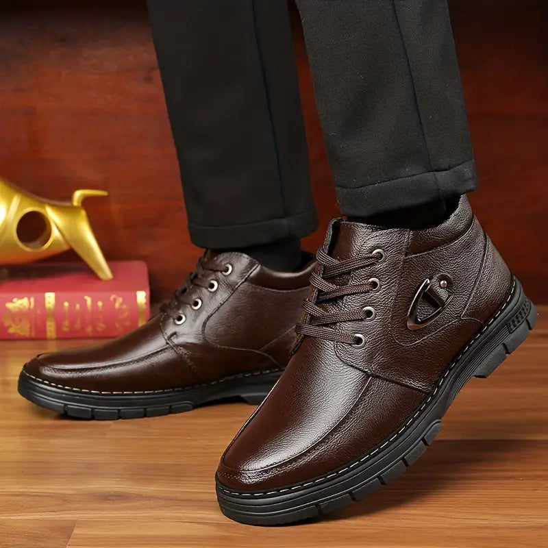 Wind- und wasserdichte Herren-Lederstiefel mit flauschigem Futter – Ansicht 6