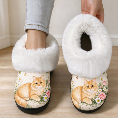 Gemütliche Damen-Fleecehausschuhe mit Katzenmotiv – Ansicht 2