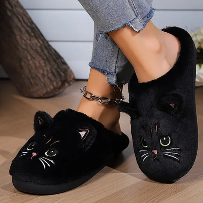 Kuschelige Damen-Winterpantoffeln mit Cartoon-Katzenmotiv – Ansicht 8