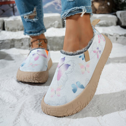 Warme Damen-Winterslipper mit Schmetterlingsmotiv und Fleecefutter – Ansicht 5