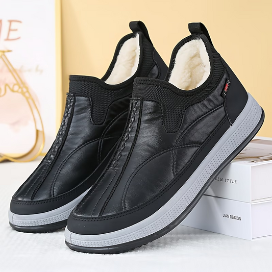 Warme wasserdichte Herren-Lederstiefeletten mit Fleecefutter – Ansicht 1