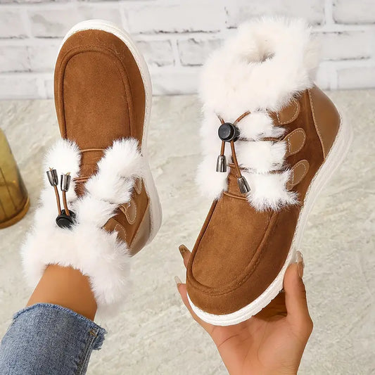 Warme Damen-Schneestiefel mit Plüschfutter und Kordelzug – Ansicht 1