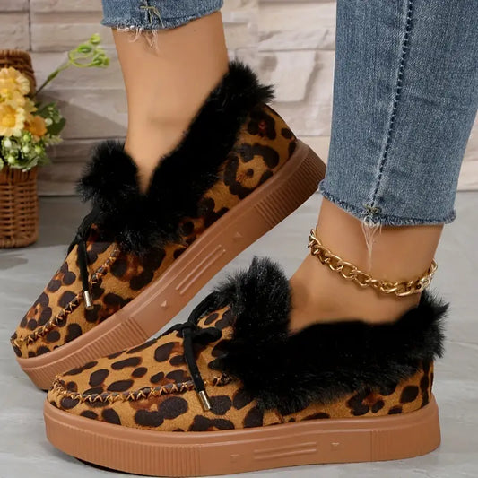Gefütterte Damen-Winterstiefeletten mit Leopardenmuster – Ansicht 1