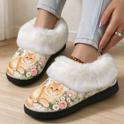 Gemütliche Damen-Fleecehausschuhe mit Katzenmotiv – Ansicht 3