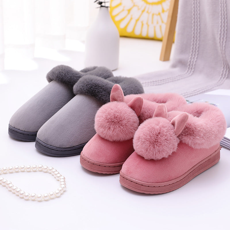 Warme Damen-Winterpantoffeln mit Hasendekor – Ansicht 7