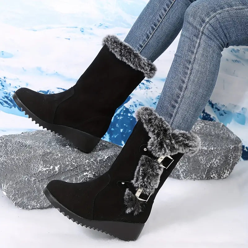 Damen-Schneestiefel mit Fellfutter und Keilabsatz – Ansicht 7