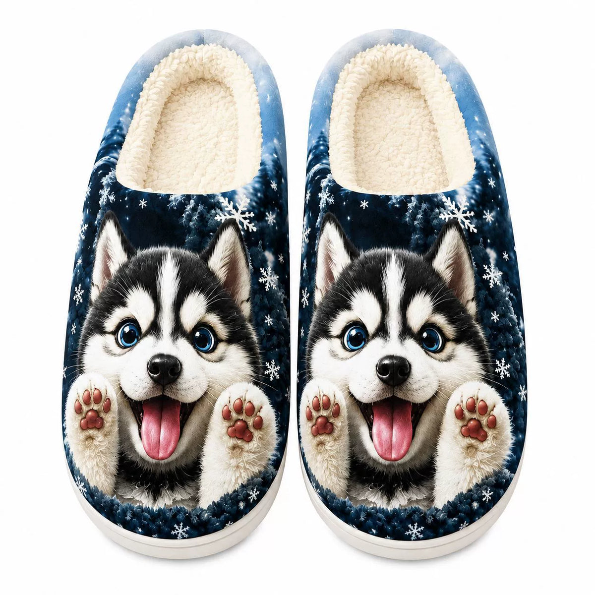 Gemütliche Damen-Hausschuhe mit Husky-Welpenmotiv – Ansicht 4