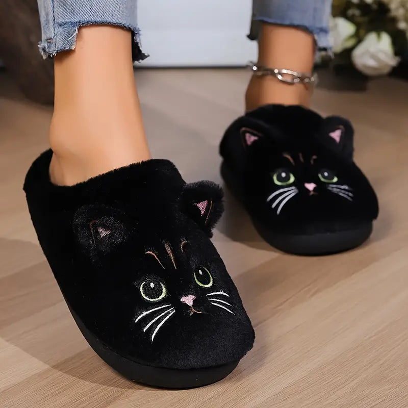 Kuschelige Damen-Winterpantoffeln mit Cartoon-Katzenmotiv – Ansicht 6