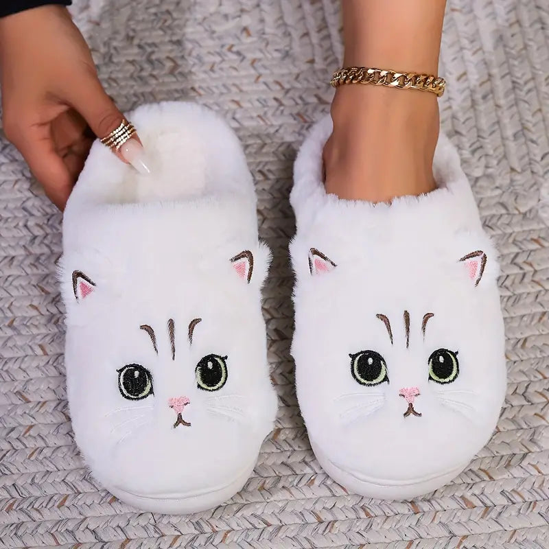 Kuschelige Damen-Winterpantoffeln mit Cartoon-Katzenmotiv – Ansicht 2