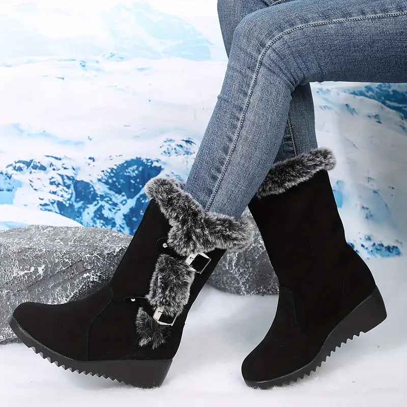 Damen-Schneestiefel mit Fellfutter und Keilabsatz – Ansicht 3