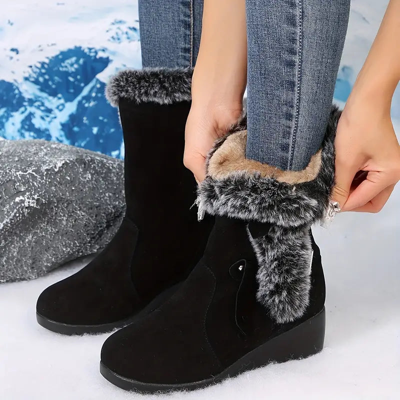 Damen-Schneestiefel mit Fellfutter und Keilabsatz – Ansicht 1