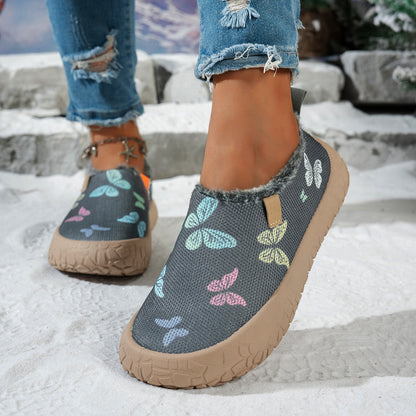 Warme Damen-Winterslipper mit Schmetterlingsmotiv und Fleecefutter – Ansicht 10