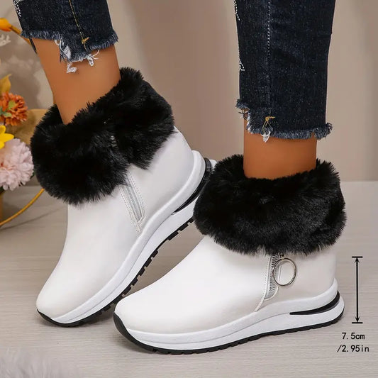 Warme wasserdichte Damen-Lederschneestiefel mit Plüschfutter – Ansicht 1