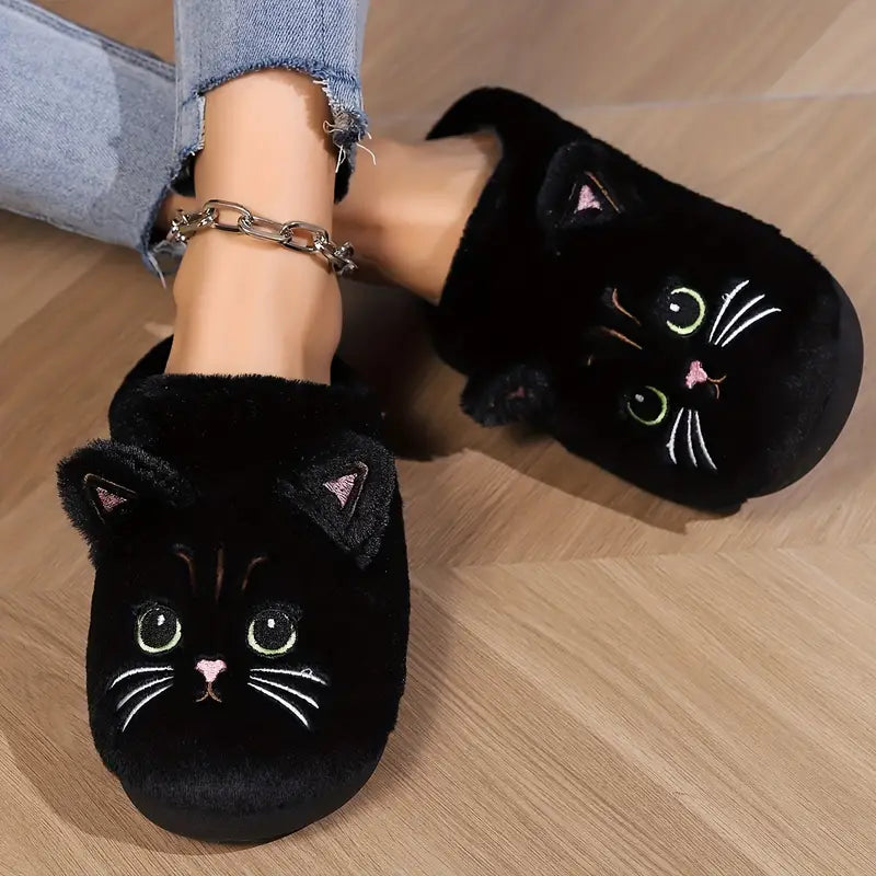 Kuschelige Damen-Winterpantoffeln mit Cartoon-Katzenmotiv – Ansicht 7