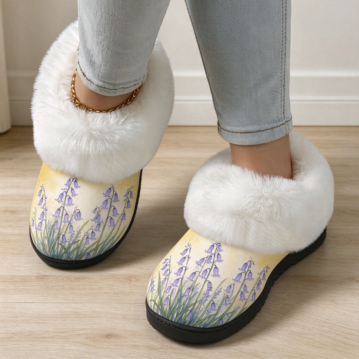 Warme Damen-Pantoffeln mit Glockenblumenmuster – Ansicht 2