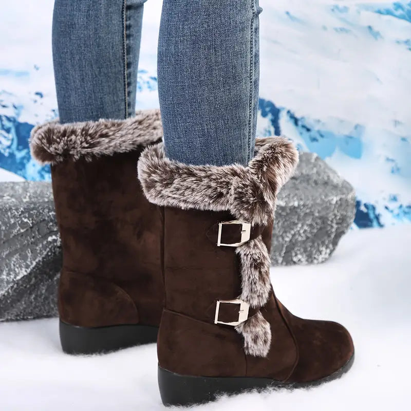 Damen-Schneestiefel mit Fellfutter und Keilabsatz – Ansicht 9