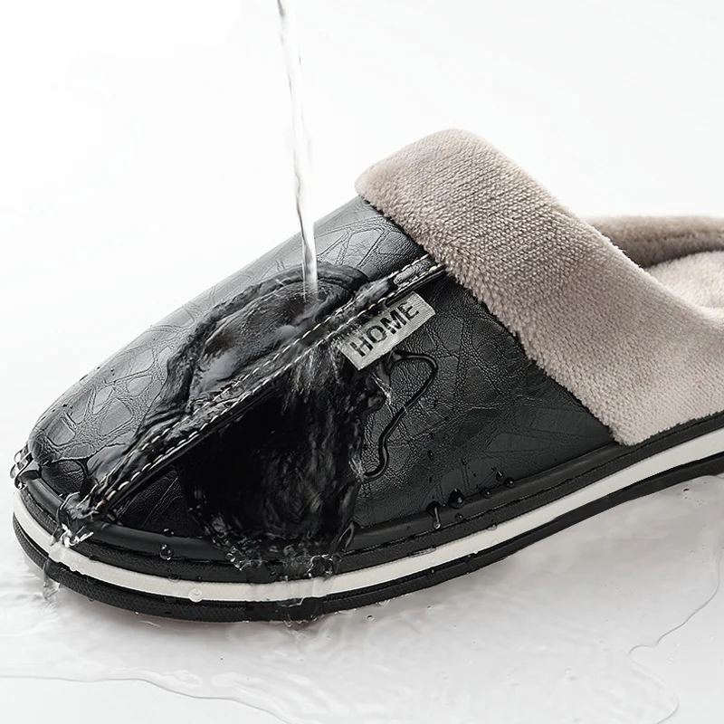 Warme wasserdichte Unisex-Lederpantoffeln – Ansicht 7