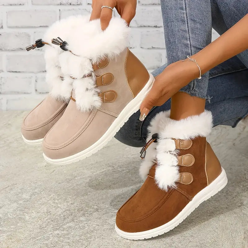 Warme Damen-Schneestiefel mit Plüschfutter und Kordelzug – Ansicht 3