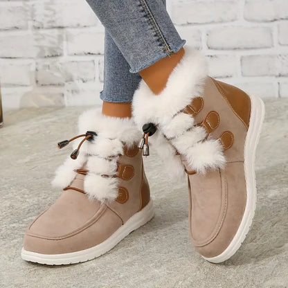 Warme Damen-Schneestiefel mit Plüschfutter und Kordelzug – Ansicht 7